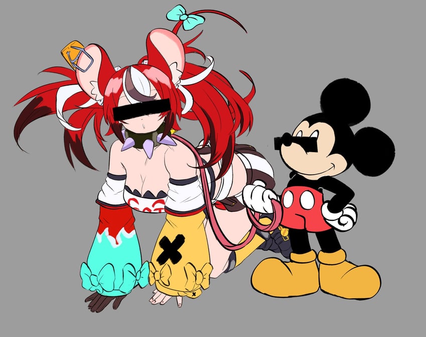 hakos baelz and mickey mouse (hololive and 2 more) drawn by peagade