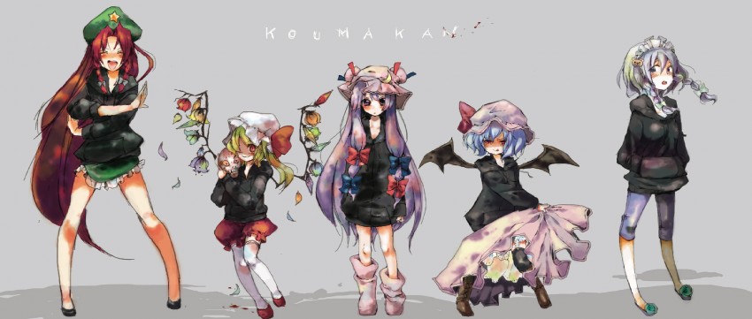 remilia scarlet, flandre scarlet, izayoi sakuya, patchouli knowledge, and hong meiling (touhou) drawn by mito_(go!go!king!)