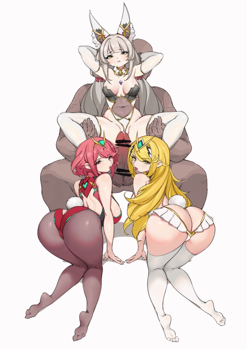 pyra, mythra, and nia (xenoblade chronicles and 1 more) drawn by lamsass