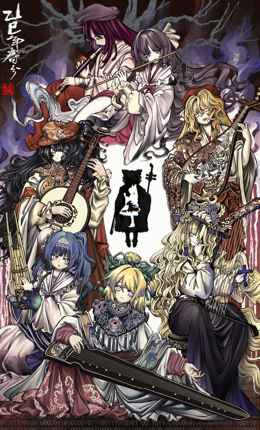 hakurei reimu, kirisame marisa, jacket girl, label girl, satsuki rin, and 5 more (touhou and 2 more) drawn by aks_hongbai_heihuang