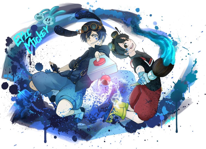 mickey mouse and oswald the lucky rabbit (mickey mouse & friends and 1 more) drawn by zekuthon