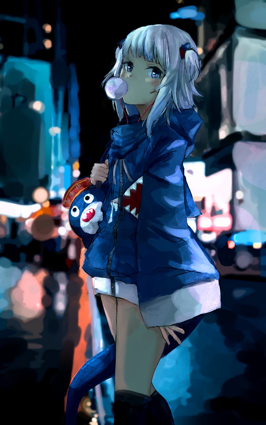 gawr gura and bloop (hololive and 1 more) drawn by ostin0127