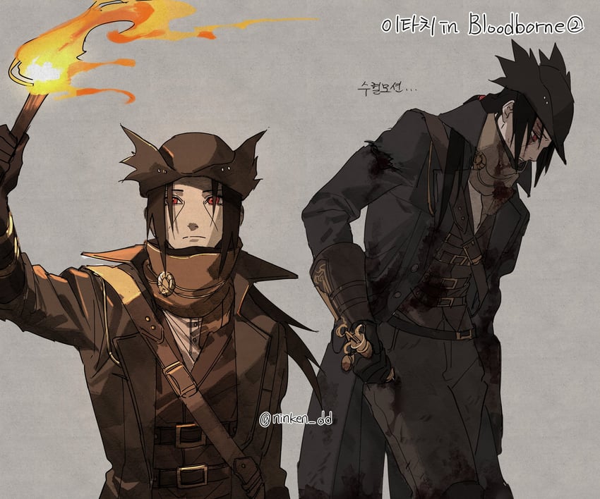 hunter and uchiha itachi (naruto and 1 more) drawn by ningyeon