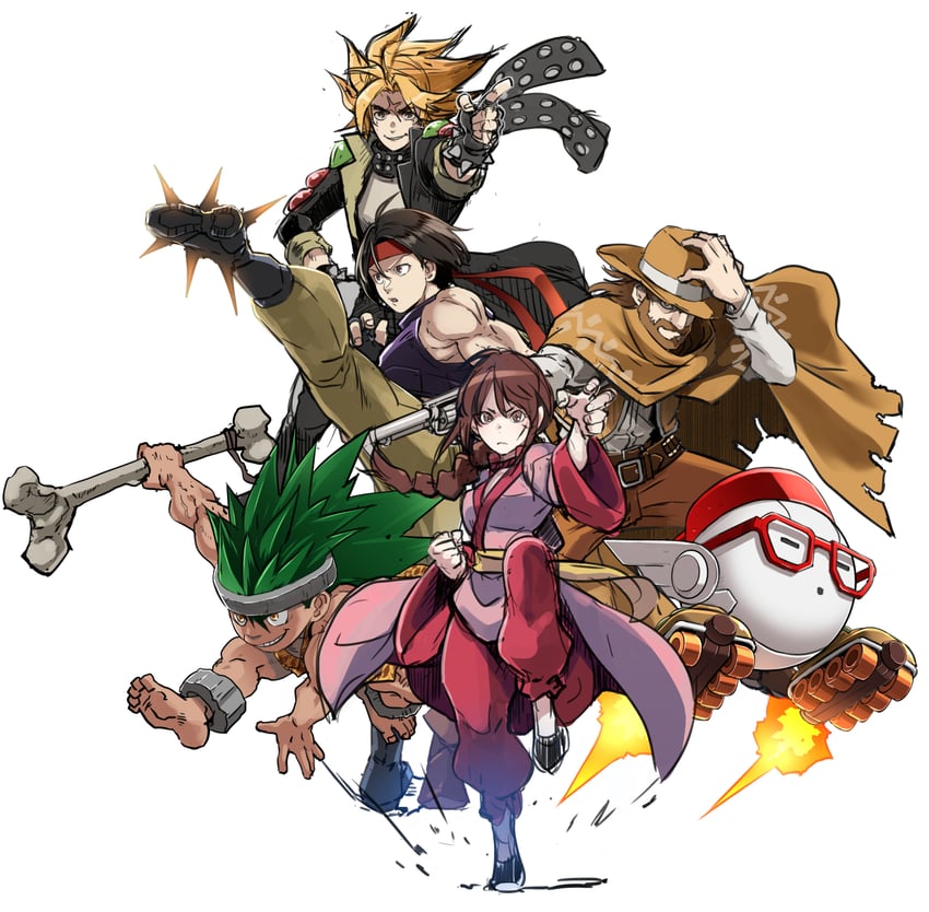 lei kuugo, tadokoro akira, cube, takahara masaru, pogo, and 1 more (live a live) drawn by butcha-u