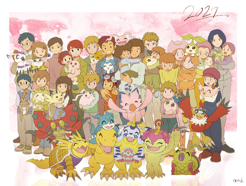 yagami hikari, yagami taichi, tailmon, agumon, tachikawa mimi, and 44 more (digimon and 1 more) drawn by temk