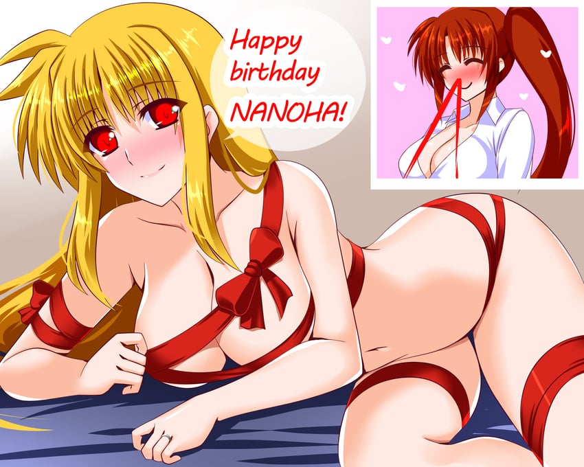fate testarossa and takamachi nanoha (lyrical nanoha and 1 more) drawn by engo_(aquawatery)