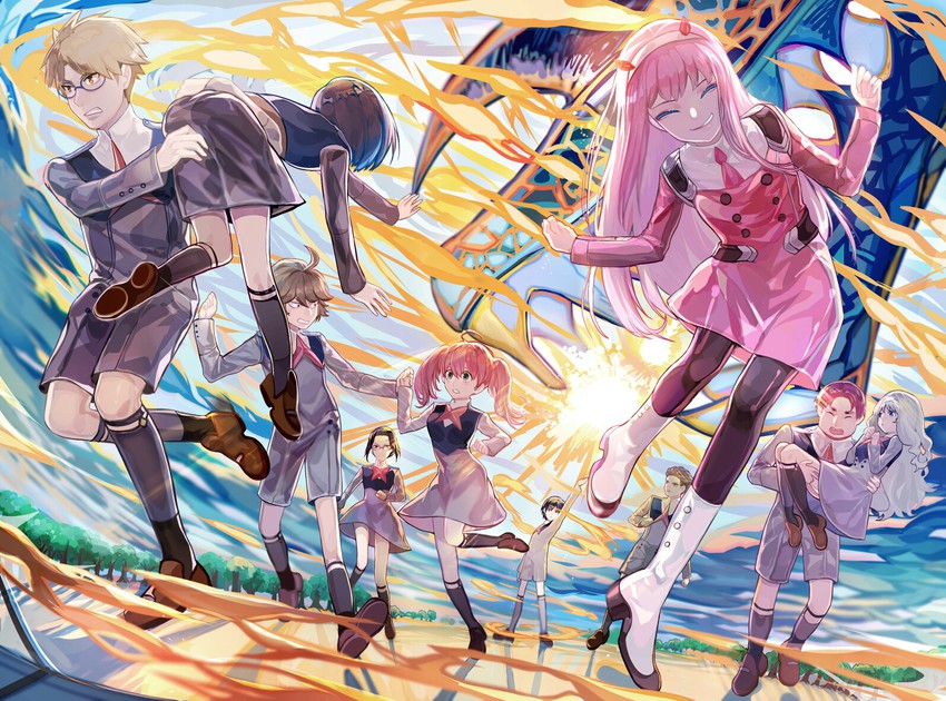 zero two, hiro, ichigo, kokoro, gorou, and 5 more (darling in the franxx) drawn by wusebuhui