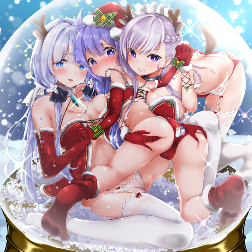 belfast, unicorn, and illustrious (azur lane) drawn by sarujie_(broken_monky)