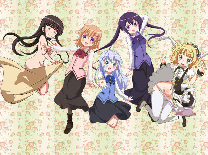 kafuu chino, hoto cocoa, kirima syaro, tedeza rize, ujimatsu chiya, and 1 more (gochuumon wa usagi desu ka? and 1 more) drawn by takefumi