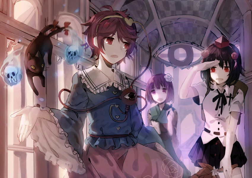shameimaru aya, komeiji satori, kaenbyou rin, and hieda no akyuu (touhou) drawn by red_medicine