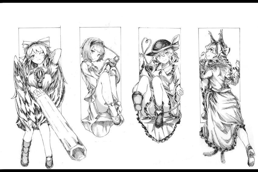 komeiji koishi, komeiji satori, kaenbyou rin, and reiuji utsuho (touhou) drawn by tamiku_(shisyamo609)