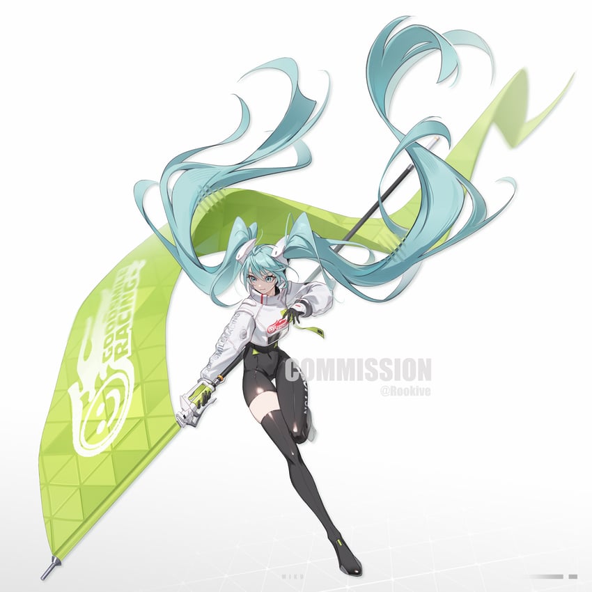 hatsune miku and racing miku (vocaloid and 1 more) drawn by rookive