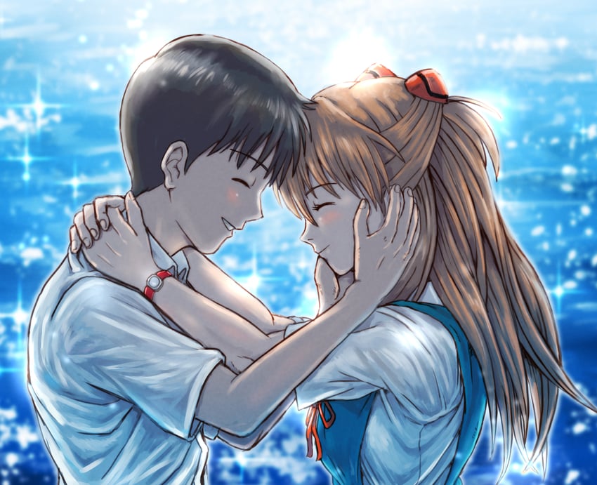 souryuu asuka langley and ikari shinji (neon genesis evangelion) drawn by kazumina
