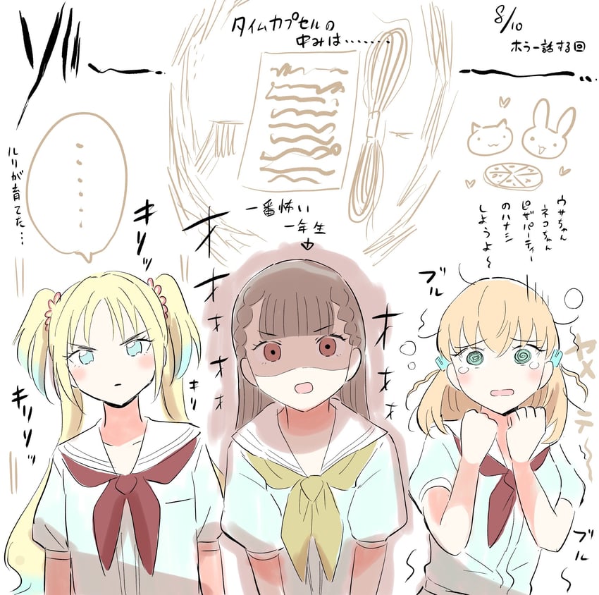 hinoshita kaho, osawa rurino, and kachimachi kosuzu (love live! and 1 more) drawn by erako9