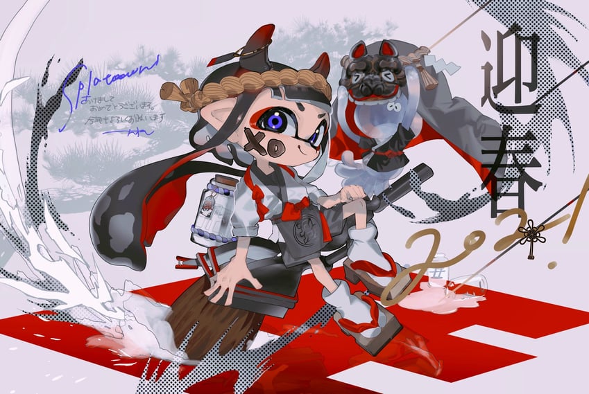 inkling player character, inkling girl, and jellyfish (splatoon) drawn by hossi