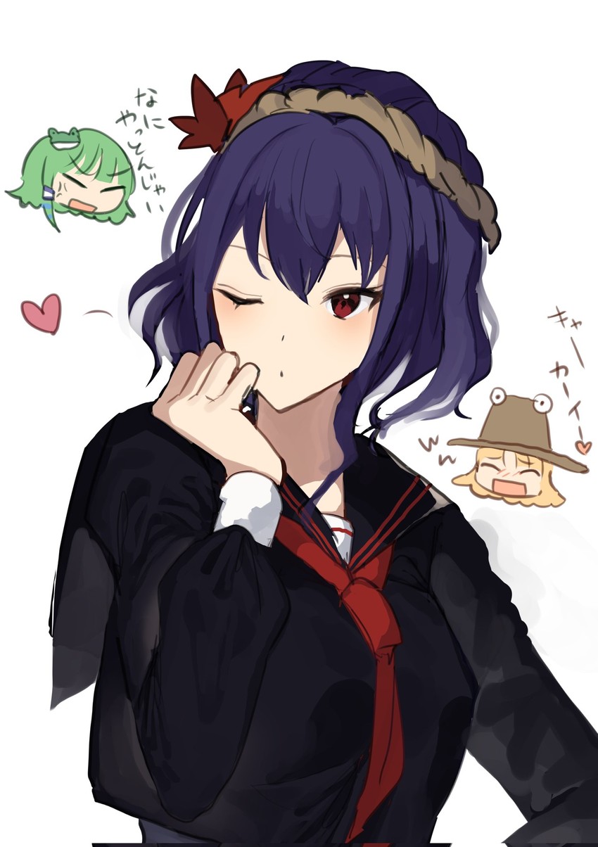 kochiya sanae, moriya suwako, yasaka kanako, and pyonta (touhou) drawn by kozomezuki