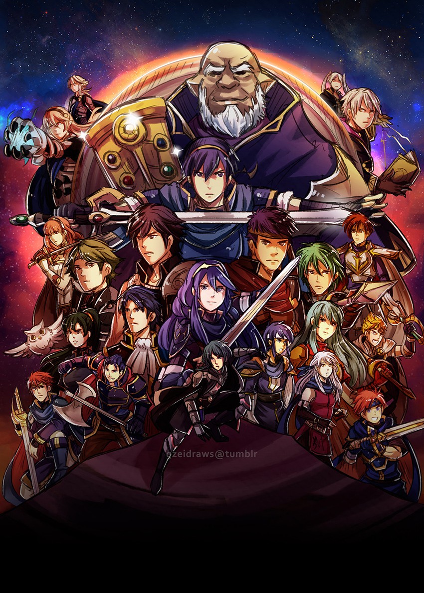 lucina, female corrin, lyn, female robin, male byleth, and 18 more (fire emblem and 17 more) drawn by gzei