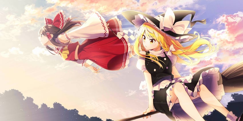 hakurei reimu and kirisame marisa (touhou and 1 more) drawn by sakuragi_ren