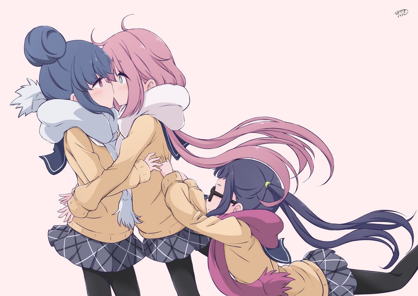 shima rin, kagamihara nadeshiko, and oogaki chiaki (yurucamp) drawn by hazuki_haru
