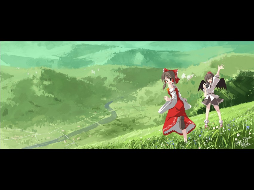 hakurei reimu and shameimaru aya (touhou) drawn by seo_tatsuya