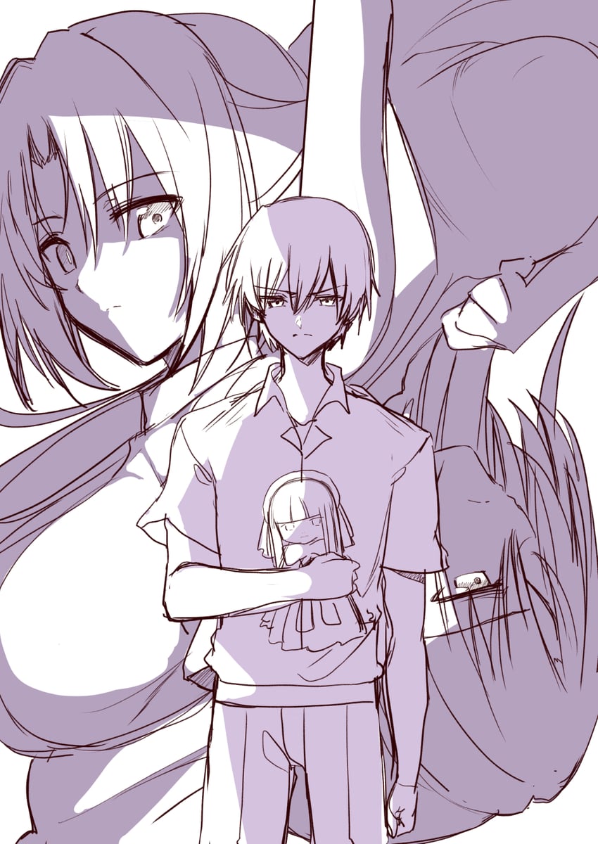 sonozaki mion, sonozaki shion, and maebara keiichi (higurashi no naku koro ni) drawn by mahcdai