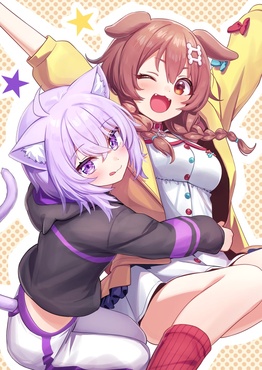 nekomata okayu and inugami korone (hololive) drawn by deadnooodles