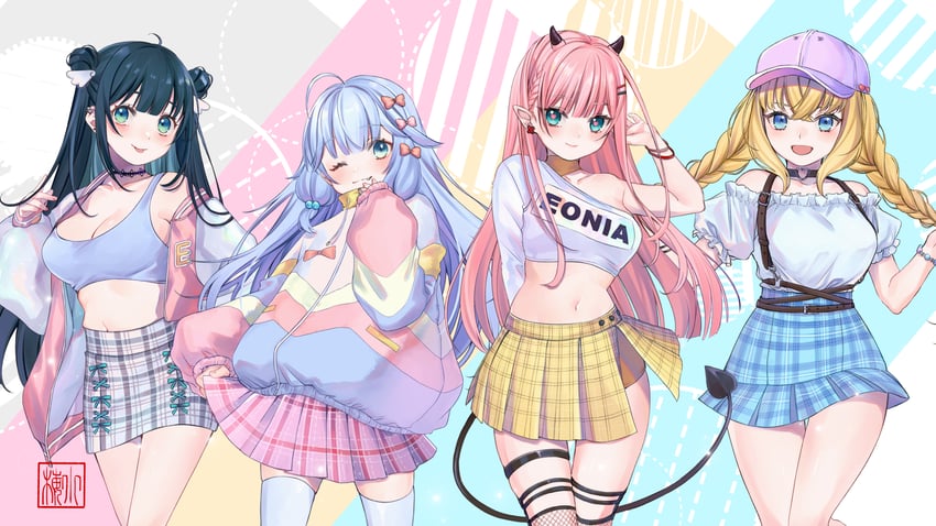 amano nene, charlotte suzu, isla coleman, and reina sun (production kawaii) drawn by shima_koume