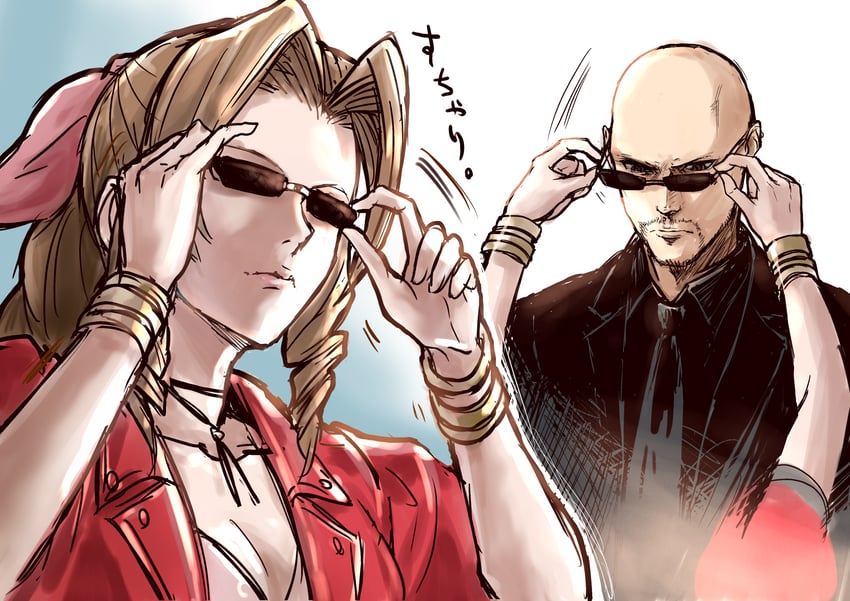 aerith gainsborough and rude (final fantasy and 2 more) drawn by igusaharu