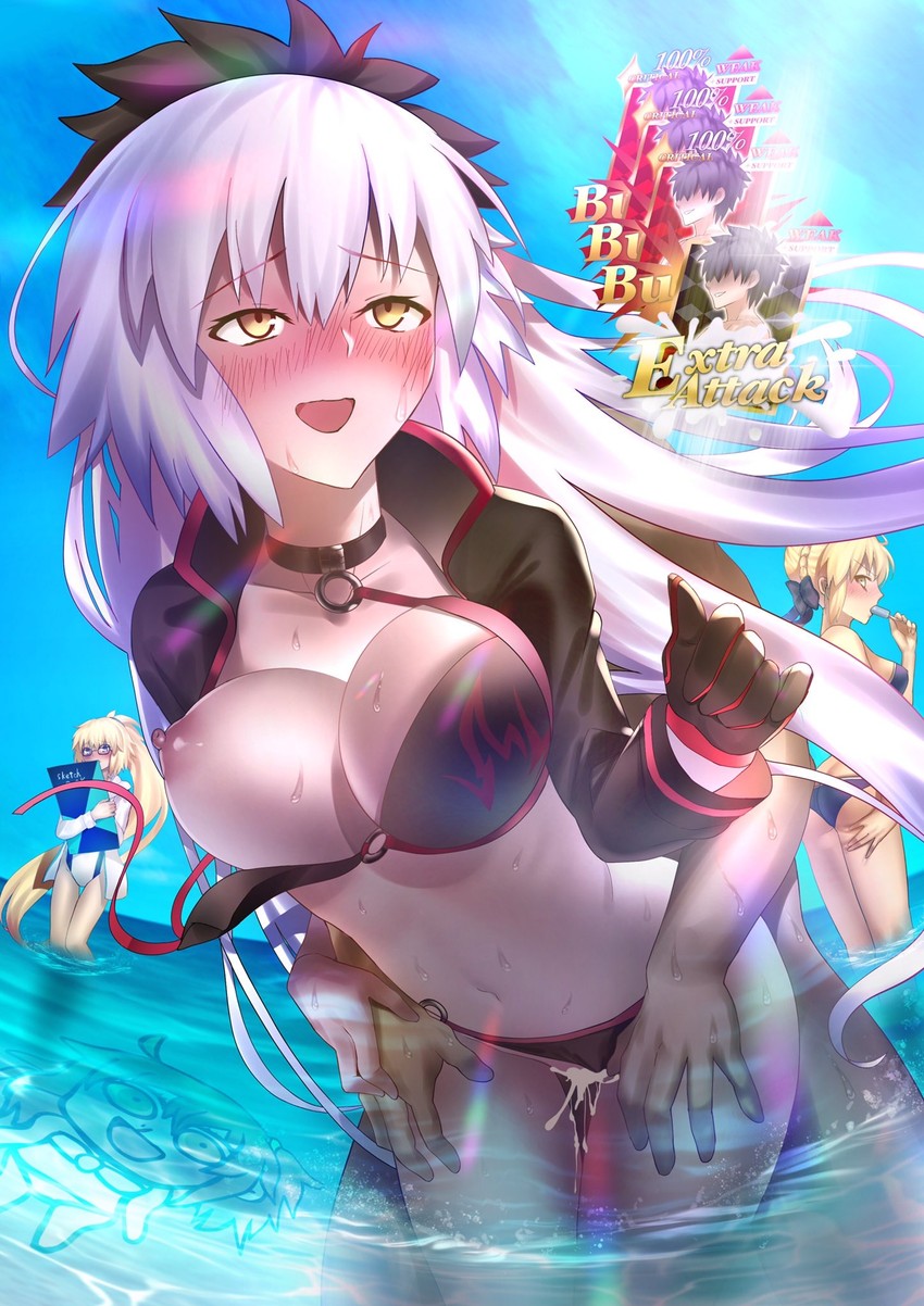 artoria pendragon, fujimaru ritsuka, jeanne d'arc alter, jeanne d'arc, and saber alter (fate and 1 more) drawn by mishima_psycho