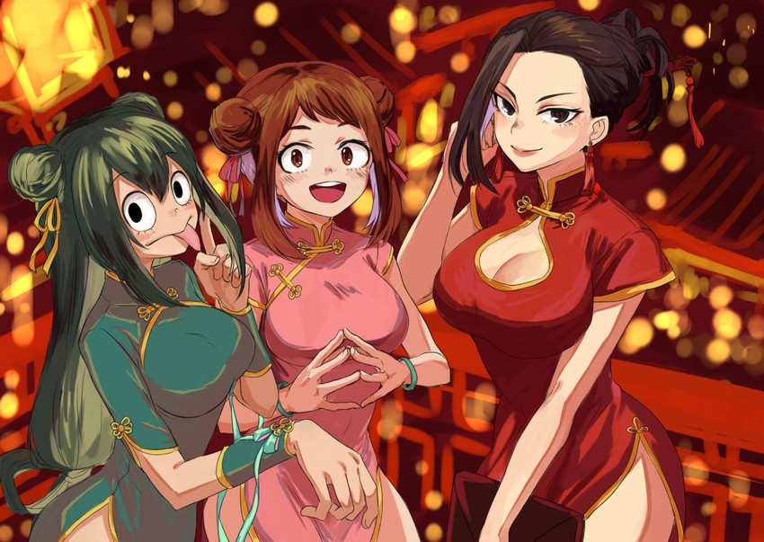 uraraka ochaco, asui tsuyu, and yaoyorozu momo (boku no hero academia) drawn by 10yeol