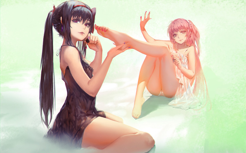 akemi homura and kaname madoka (mahou shoujo madoka magica) drawn by blackrabbitsoul