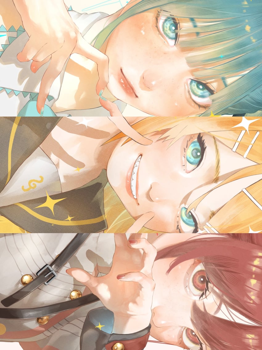 hatsune miku, kagamine rin, and kasane teto (vocaloid and 2 more) drawn by noranucoo