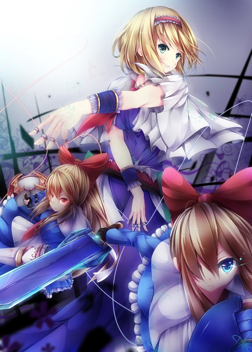 alice margatroid, shanghai doll, and hourai doll (touhou) drawn by sawa_nao