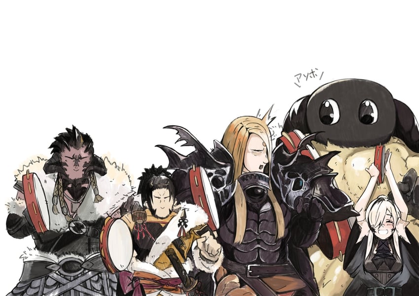 warrior of light, hien rijin, magnai oronir, and yan (final fantasy and 1 more) drawn by aqa