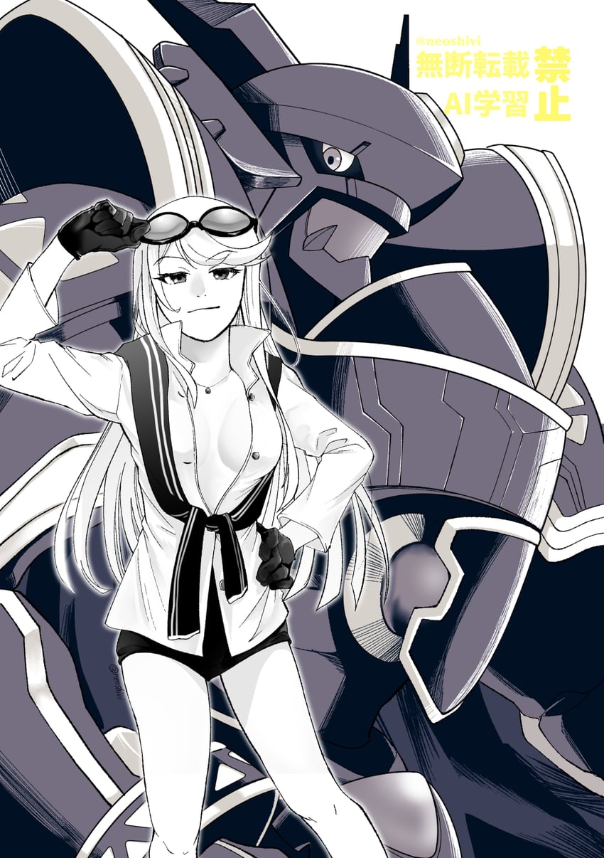 alphamon and kuremi kyouko (digimon and 1 more) drawn by shivi