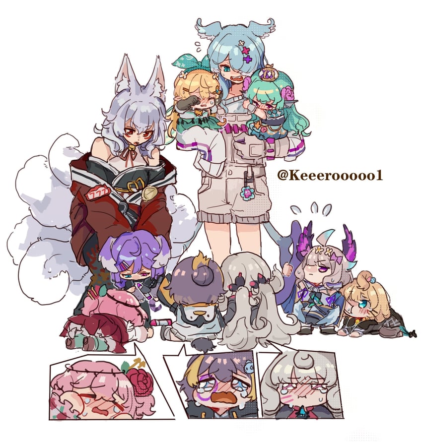 elira pendora, selen tatsuki, pomu rainpuff, enna alouette, finana ryugu, and 5 more (nijisanji and 1 more) drawn by xiongbingbisata