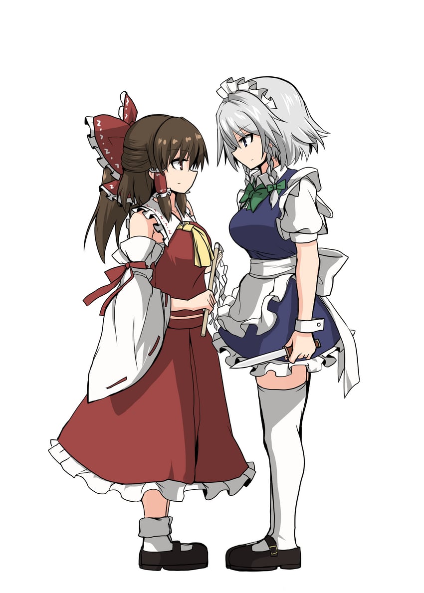 hakurei reimu and izayoi sakuya (touhou) drawn by asyura_kumo