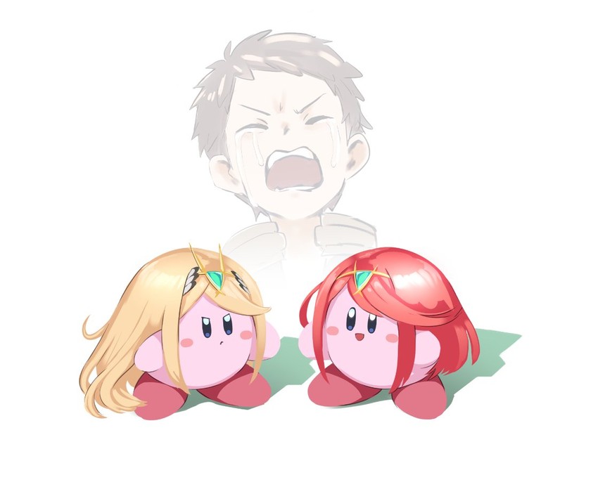 pyra, kirby, mythra, and rex (xenoblade chronicles and 3 more) drawn by seigetsu_kotaku