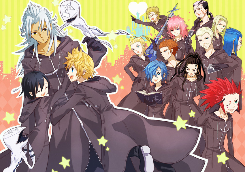 roxas, xion, axel, xemnas, saix, and 10 more (kingdom hearts and 1 more) drawn by akizuno