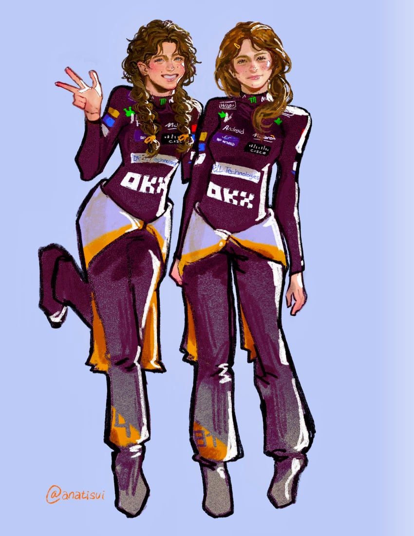 oscar piastri and lando norris (real life and 1 more) drawn by rye_(anatisui)