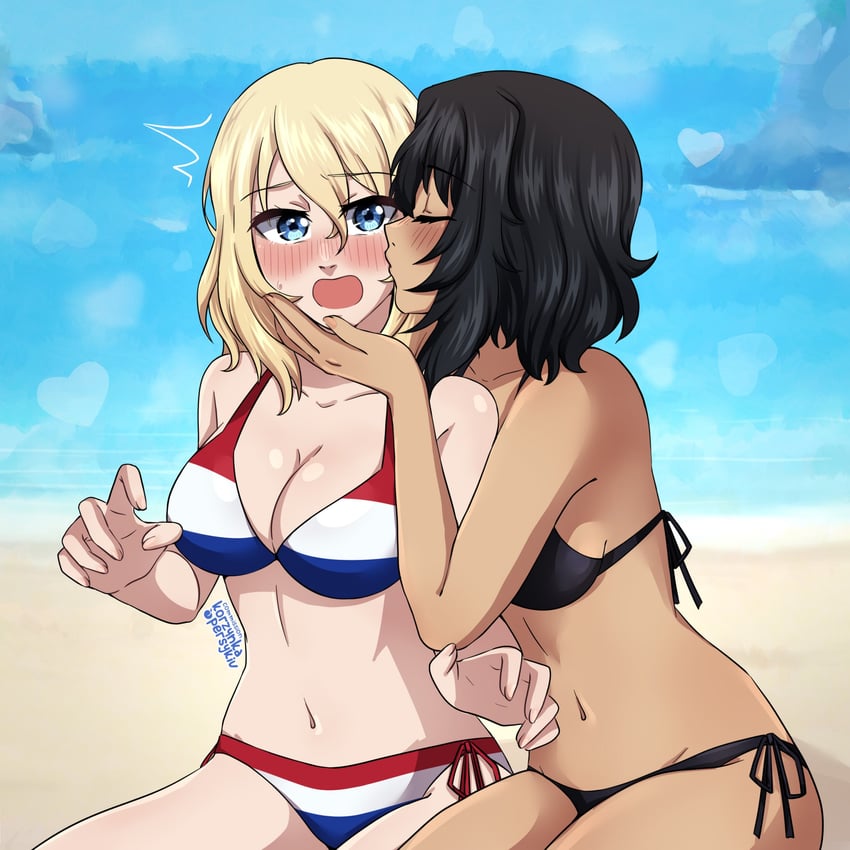 andou and oshida (girls und panzer) drawn by korzynka_persykiv