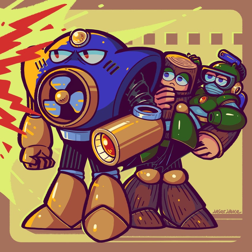 air man, bubble man, and wood man (mega man and 1 more) drawn by laser-lance