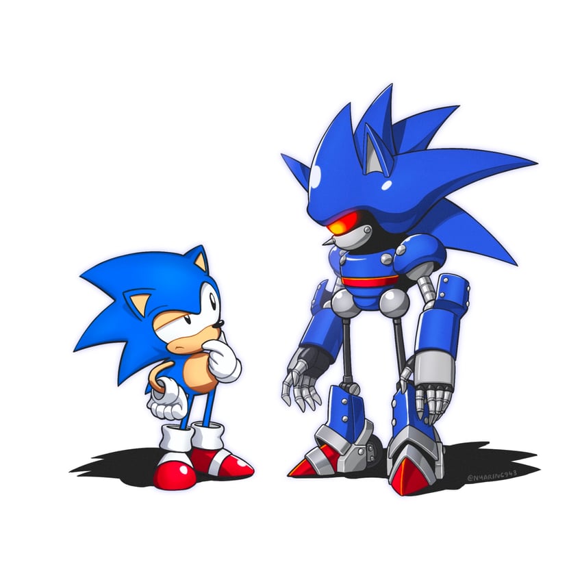 sonic the hedgehog, classic sonic, and mecha sonic mkii (sonic and 2 more) drawn by nyaring943