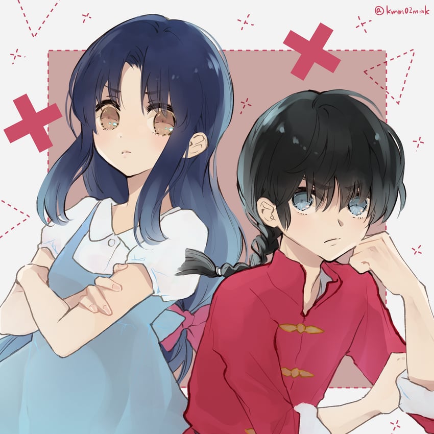 tendou akane and saotome ranma (ranma 1/2) drawn by kmm02mmk