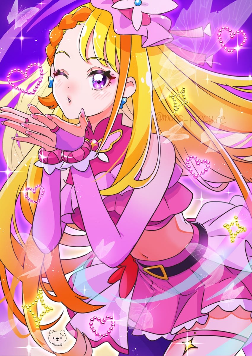 hijiri ageha and cure butterfly (precure and 1 more) drawn by moro_precure