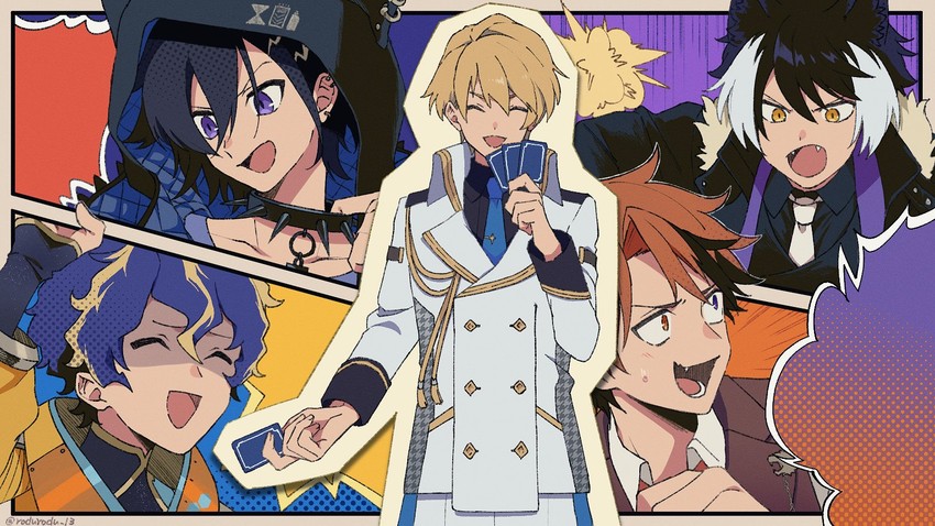 kageyama shien, astel leda, kanade izuru, yukoku roberu, and kishido temma (holostars) drawn by rozu_ki