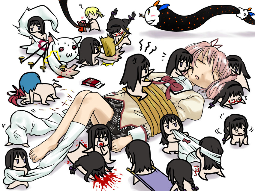 akemi homura, kaname madoka, miki sayaka, sakura kyoko, tomoe mami, and 2 more (mahou shoujo madoka magica and 1 more) drawn by mukiki