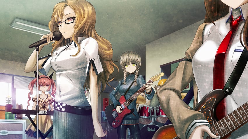 makise kurisu, amane suzuha, akiha rumiho, kiryuu moeka, and hashida itaru (steins;gate and 1 more) drawn by huke