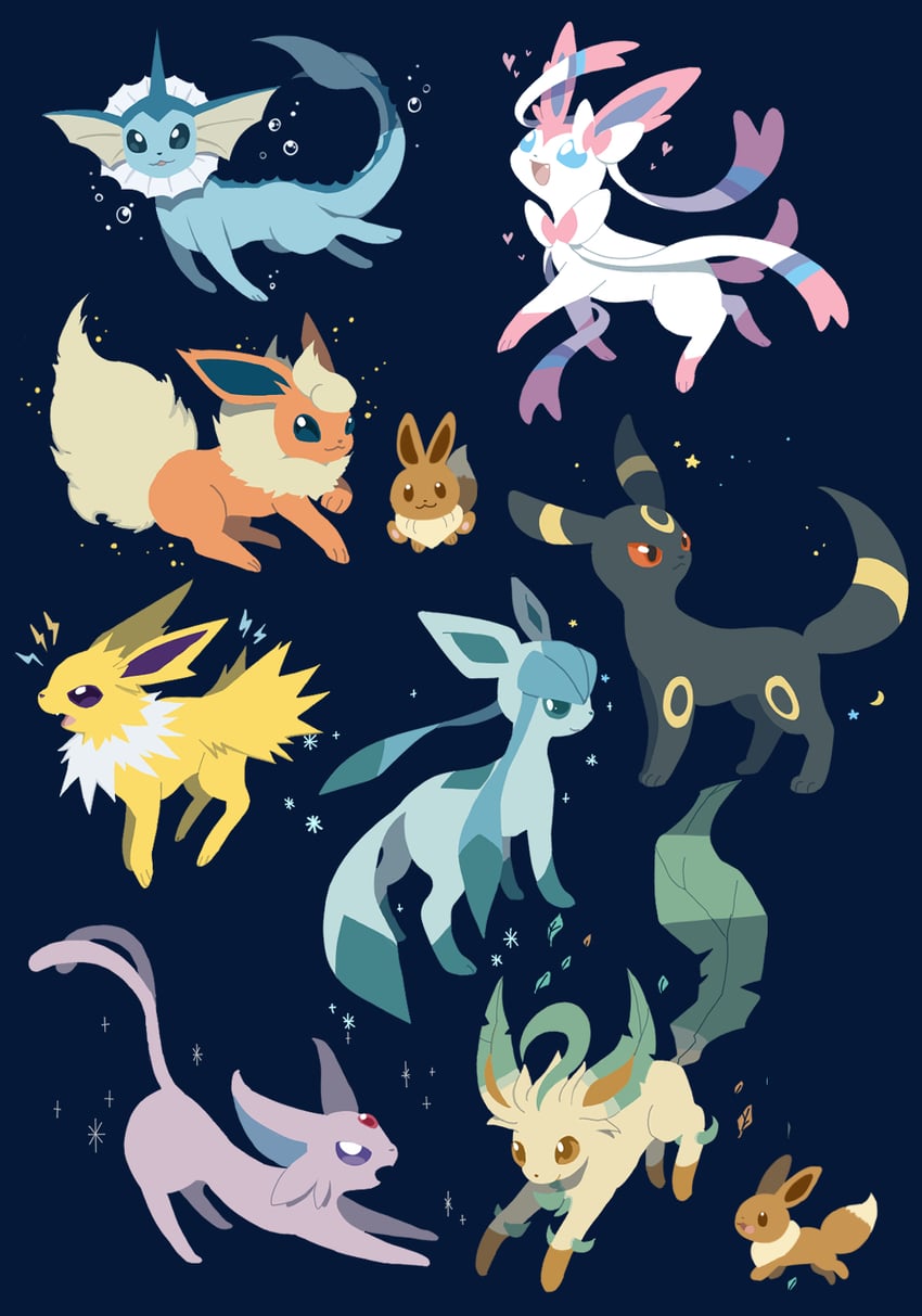eevee, sylveon, umbreon, glaceon, vaporeon, and 4 more (pokemon) drawn by satotsu