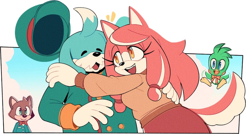 flicky, barry the quokka, conductor, and conductor's wife (sonic and 1 more) drawn by digimin